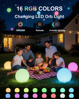 Shumi globe light at night glow showing 16 RGB color options