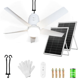SHUNLEE dual solar panels powering the outdoor ceiling fan light for faster charging