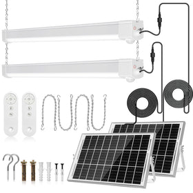 SHUNLEE Solar Shop Light front view showing bright 20W illumination for sheds