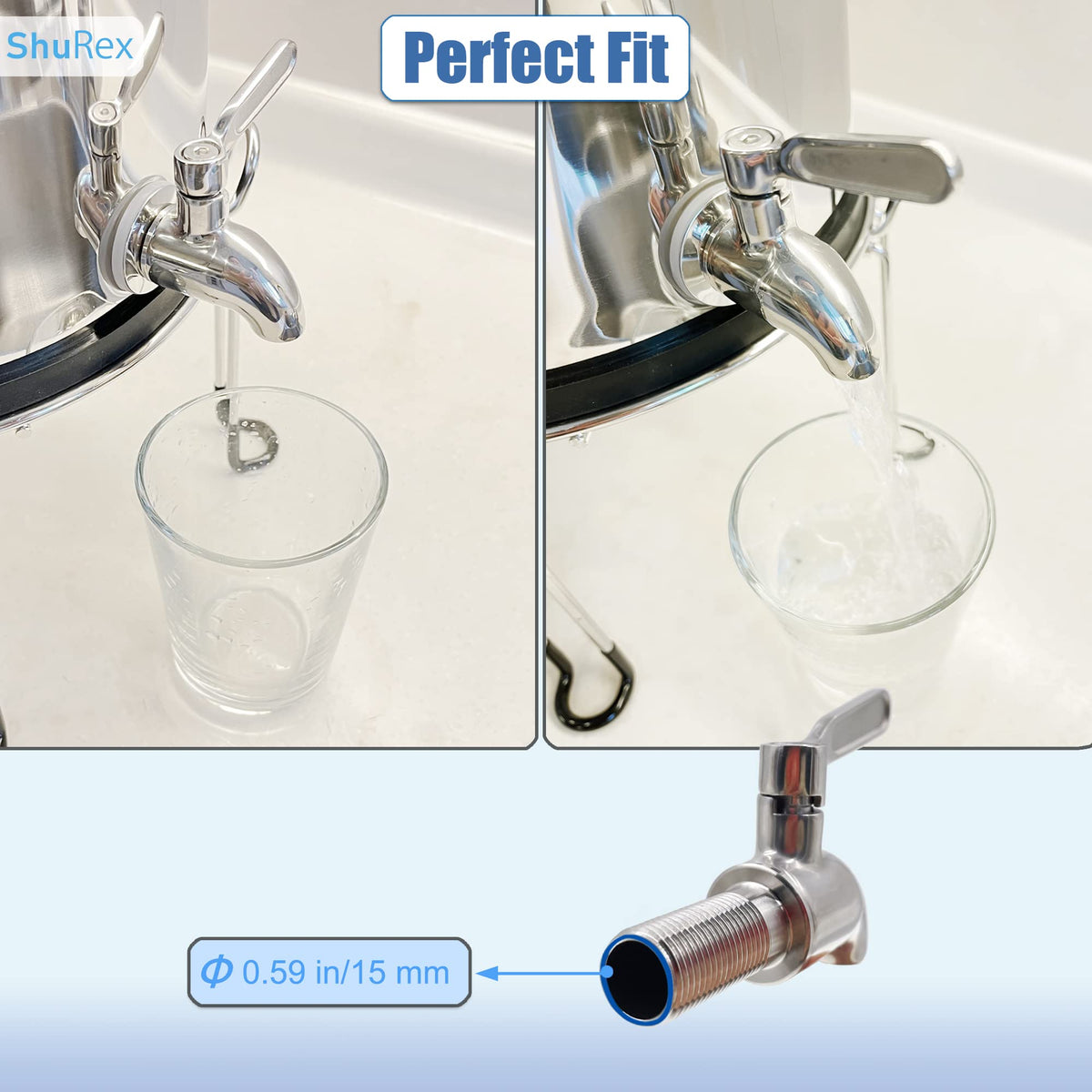 ShuRex plastic-free spigot design helps preserve water taste in gravity-fed systems.