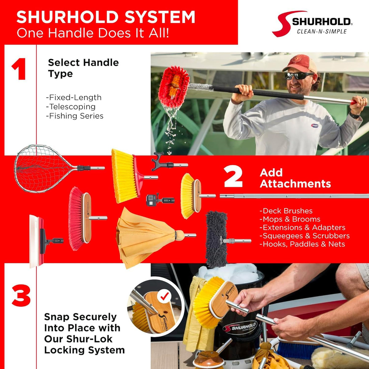 Shurhold SHUR-LOK quick-release enables fast tool changes.