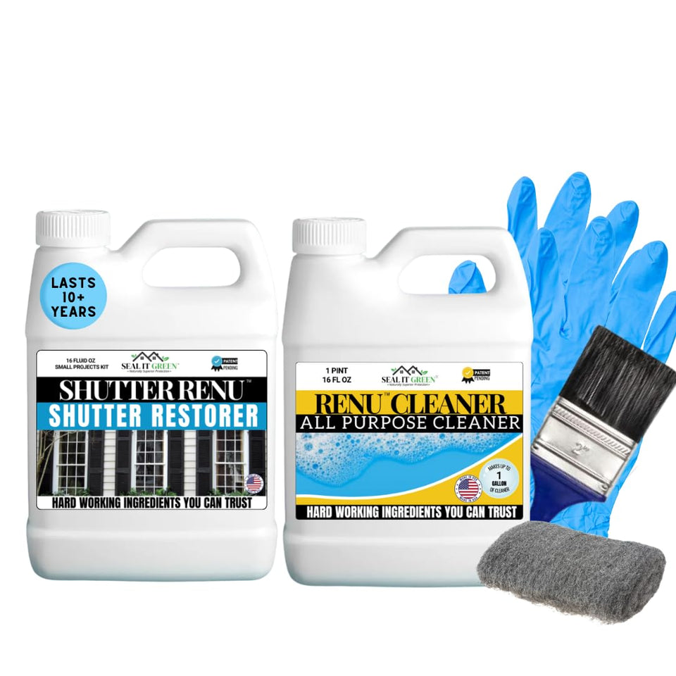 Shutter Renu original color restorer bottle restoring outdoor color with UV protection.