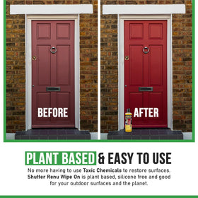 Shutter Renu Wipe On on outdoor surfaces provides conditioning and future protection.