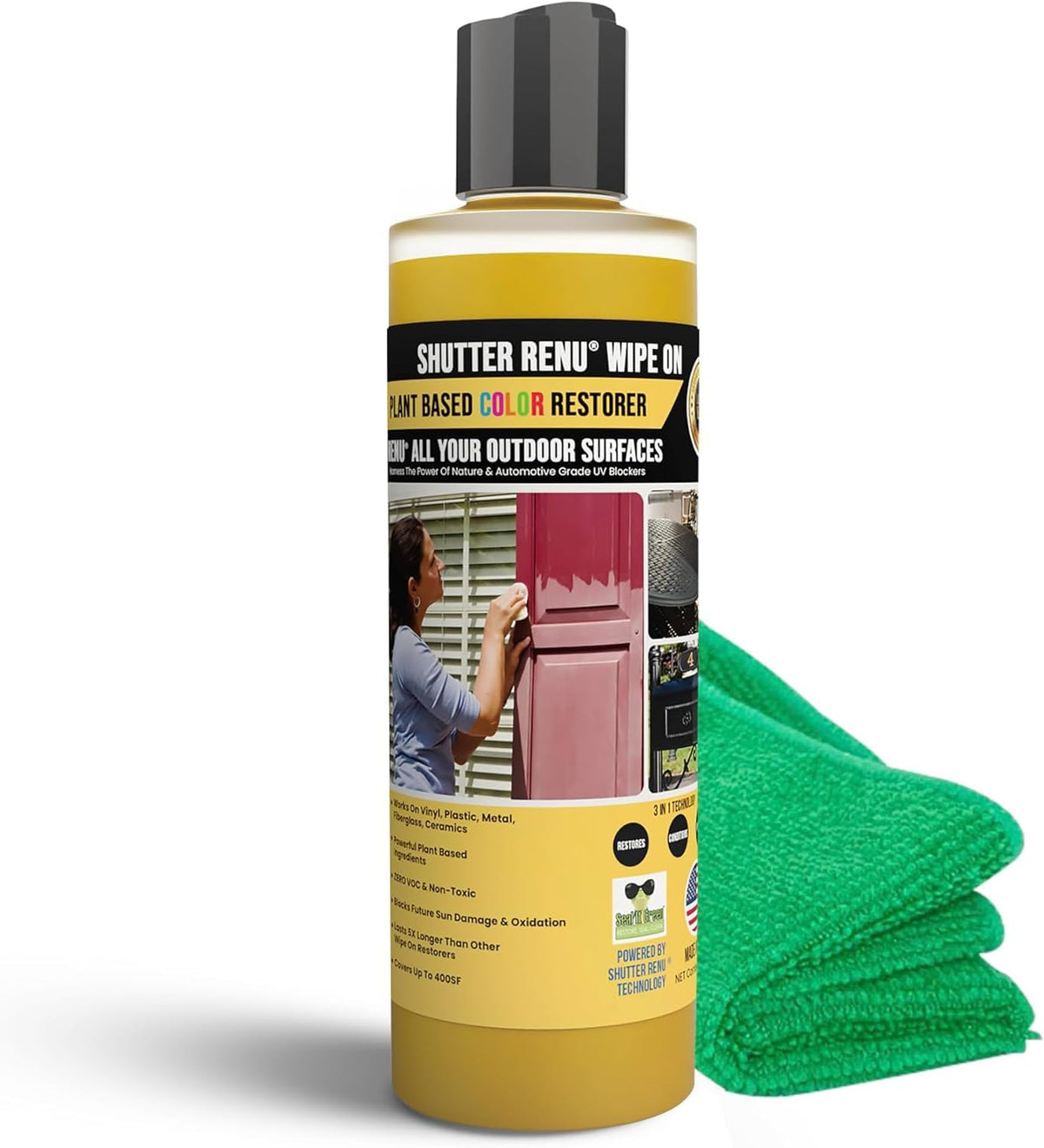Shutter Renu Wipe On on shutters shows quick color restoration and lasting protection.