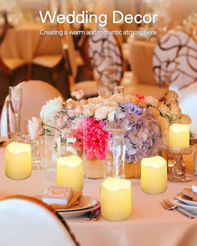 SHYMERY LED tea lights emit a warm glow for table lighting.