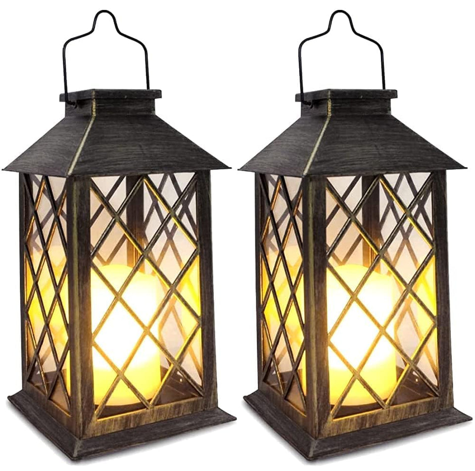 SHYMERY solar lanterns two-pack outdoors, 14-inch height, ideal for patios
