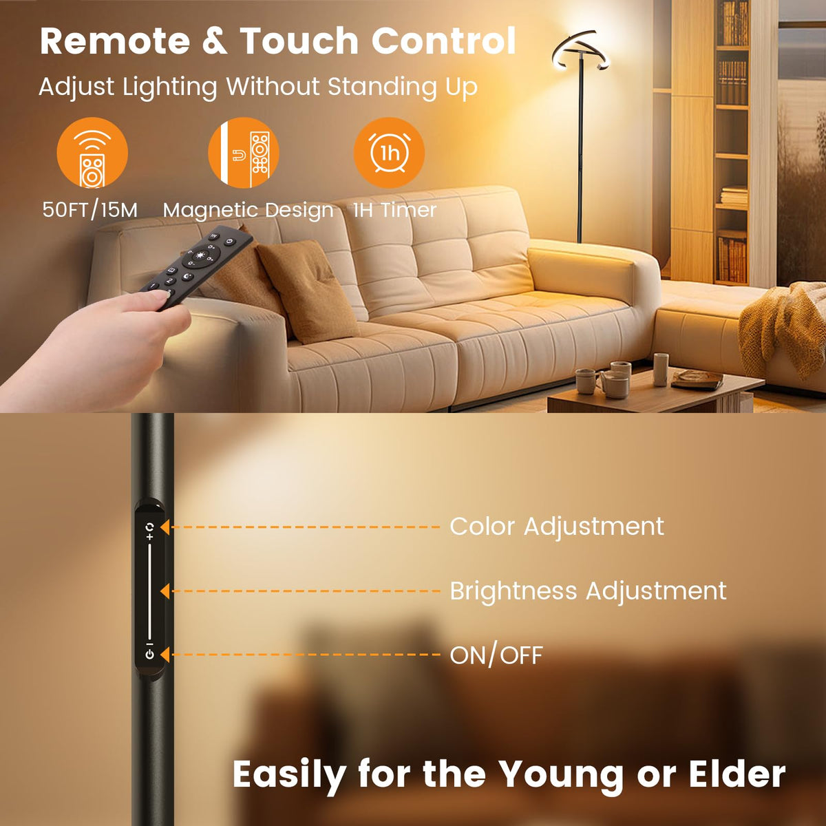 Touch control panel on SIBRILLE lamp for quick light changes