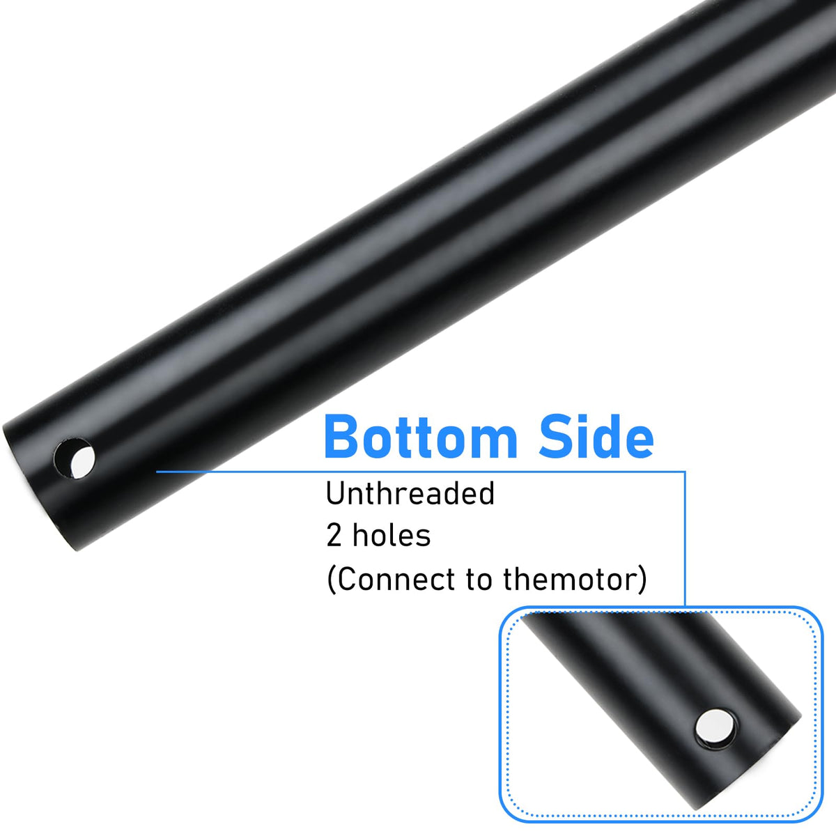 Sibosen 1-inch diameter downrod extending fan height for better circulation.