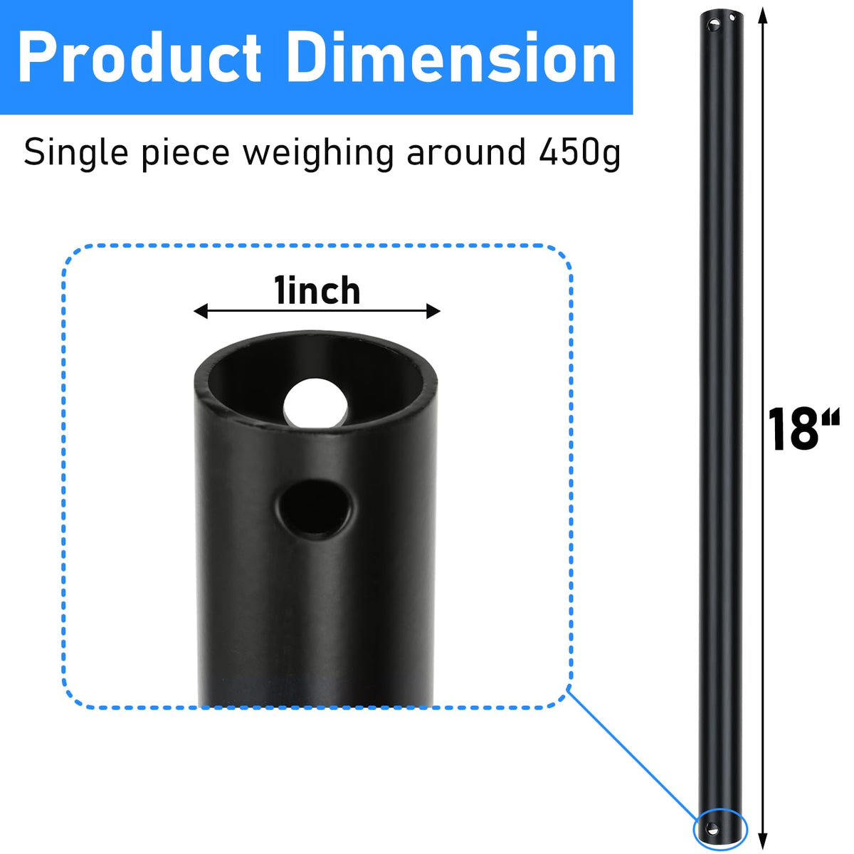 Sibosen matte black finish downrod adds a sleek look with sturdy support.