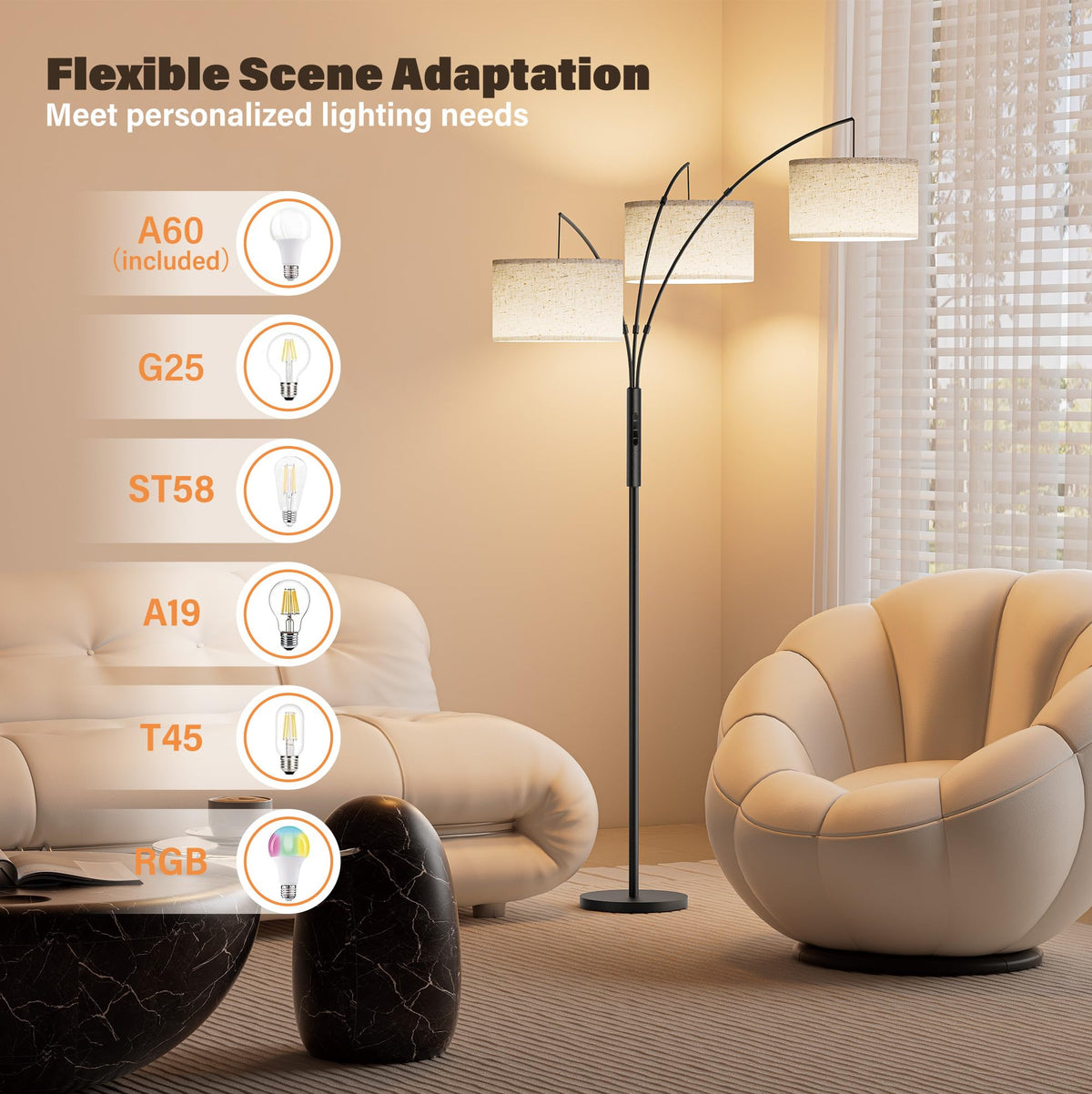 SIBRILLE 27W arc structure adds modern elegance to a corner.