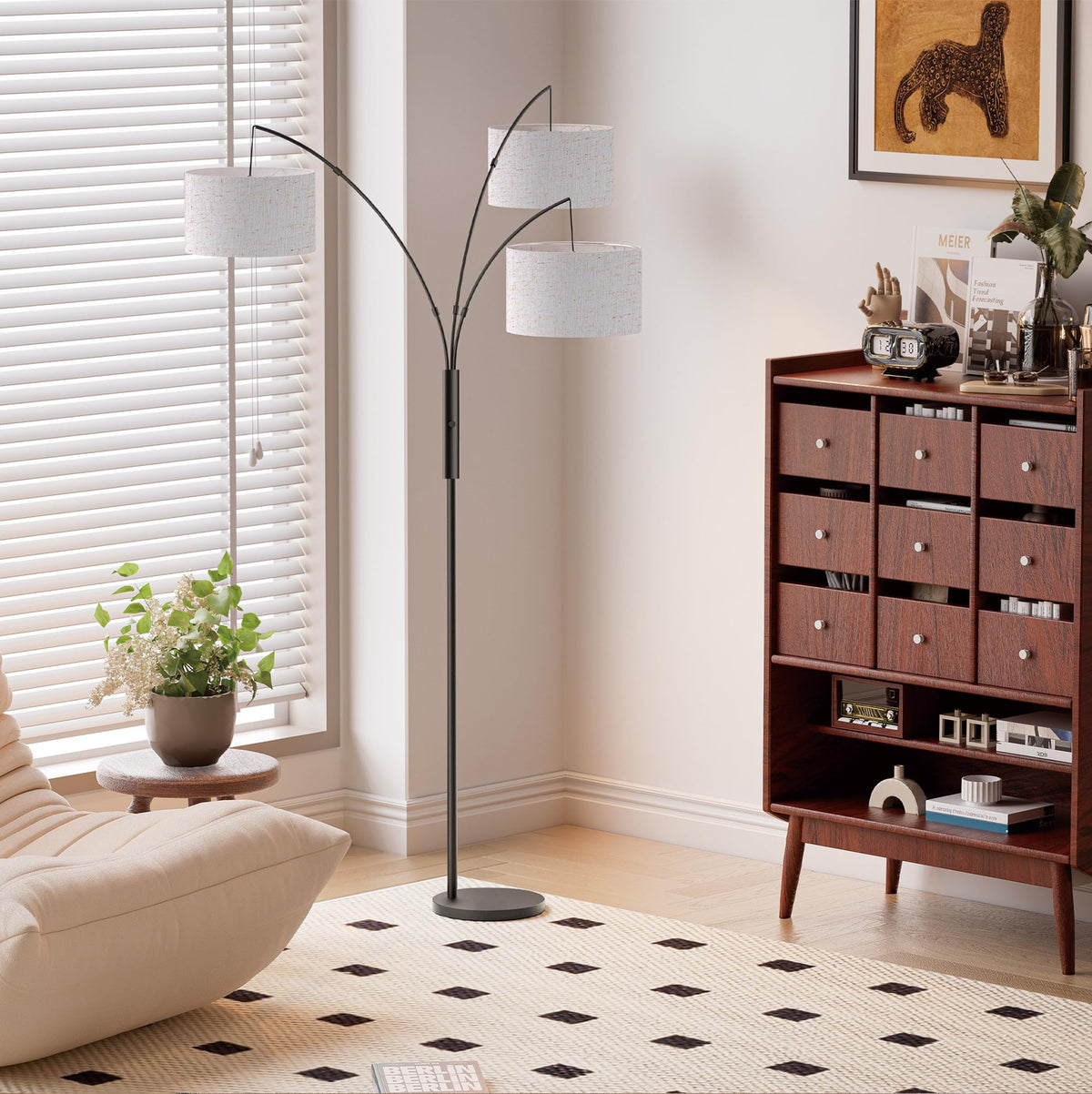 SIBRILLE 27W lamp shown in a living room setup for versatile lighting.