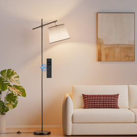 SIBRILLE floor lamp with linen shade front view delivers soft, diffused light for cozy evenings.