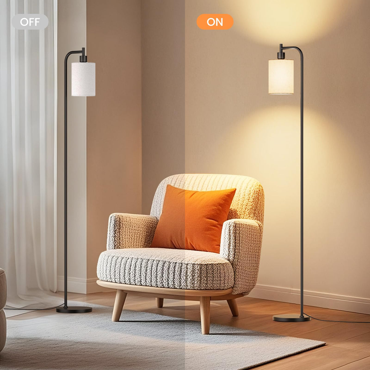 SIBRILLE floor lamp pre-assembled shade for fast setup and use.