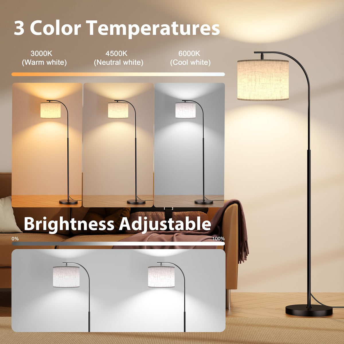 Sibrille floor lamp remote control for effortless lighting from sofa.
