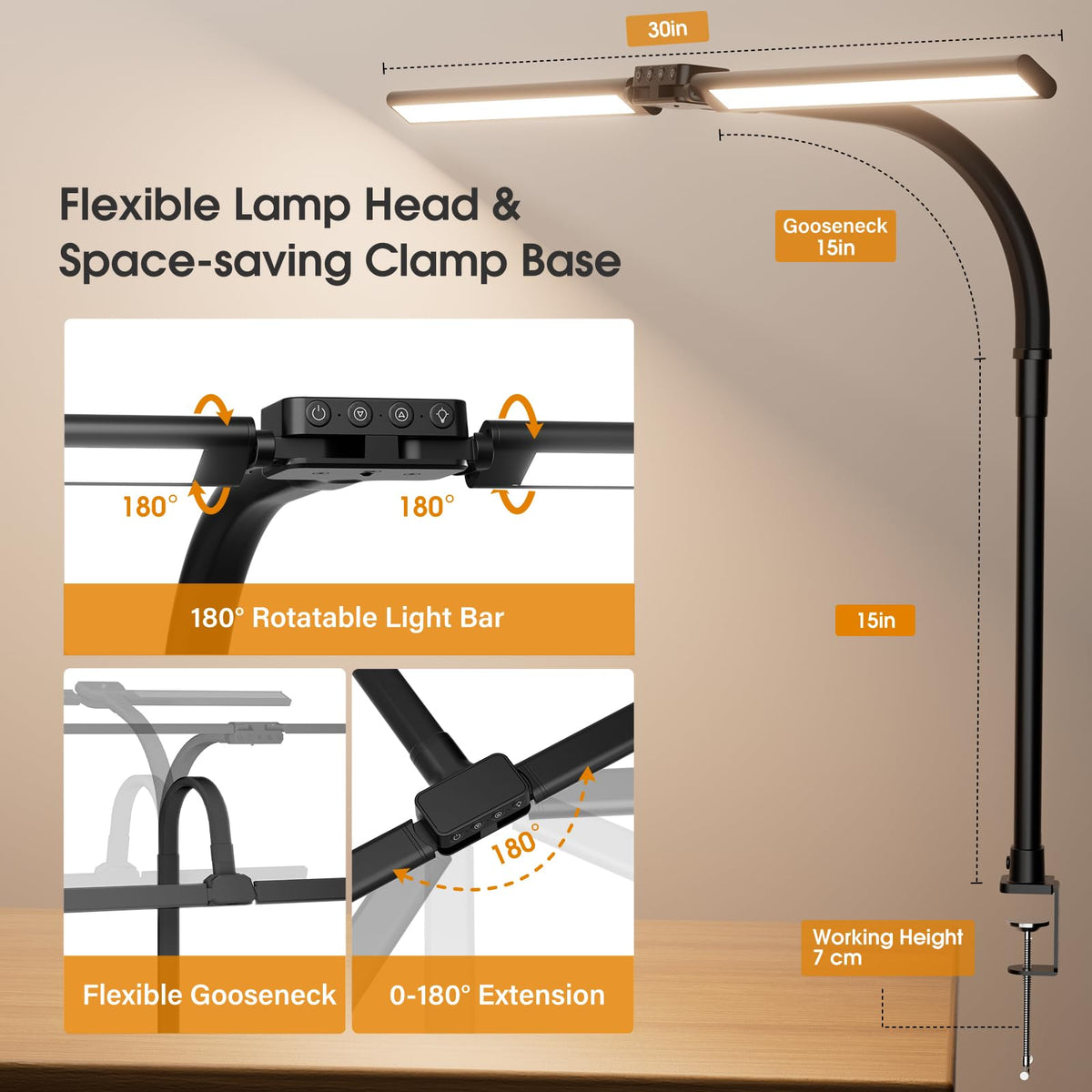 Sibrille LED desk lamp with color-changing modes for ambient lighting
