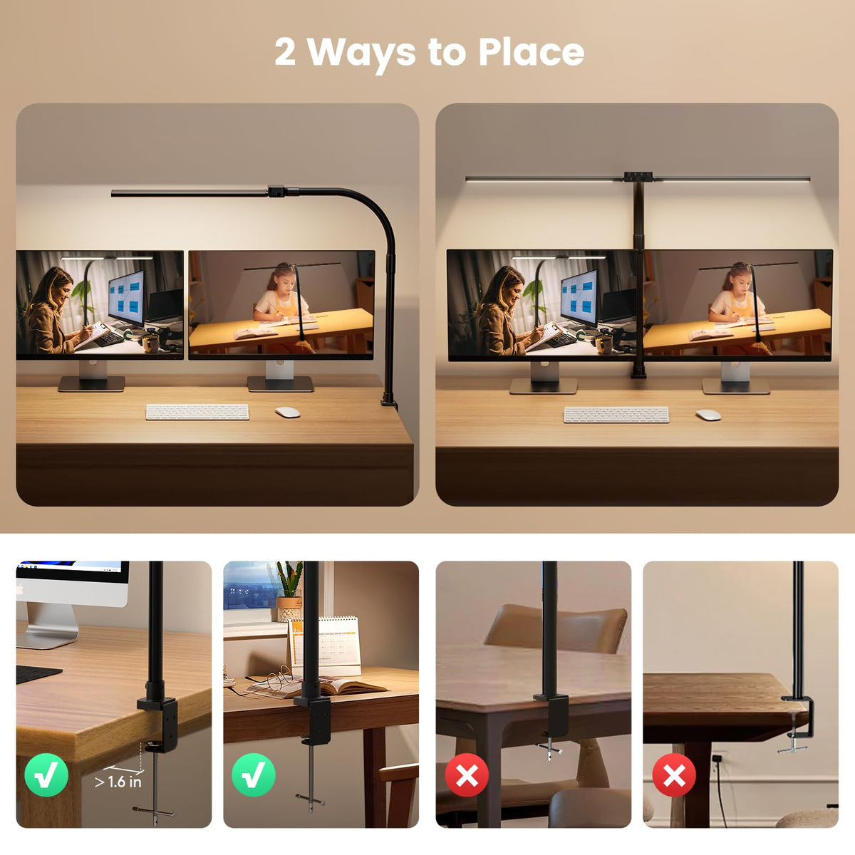 Sibrille LED desk lamp with recessed cord to keep the desk tidy
