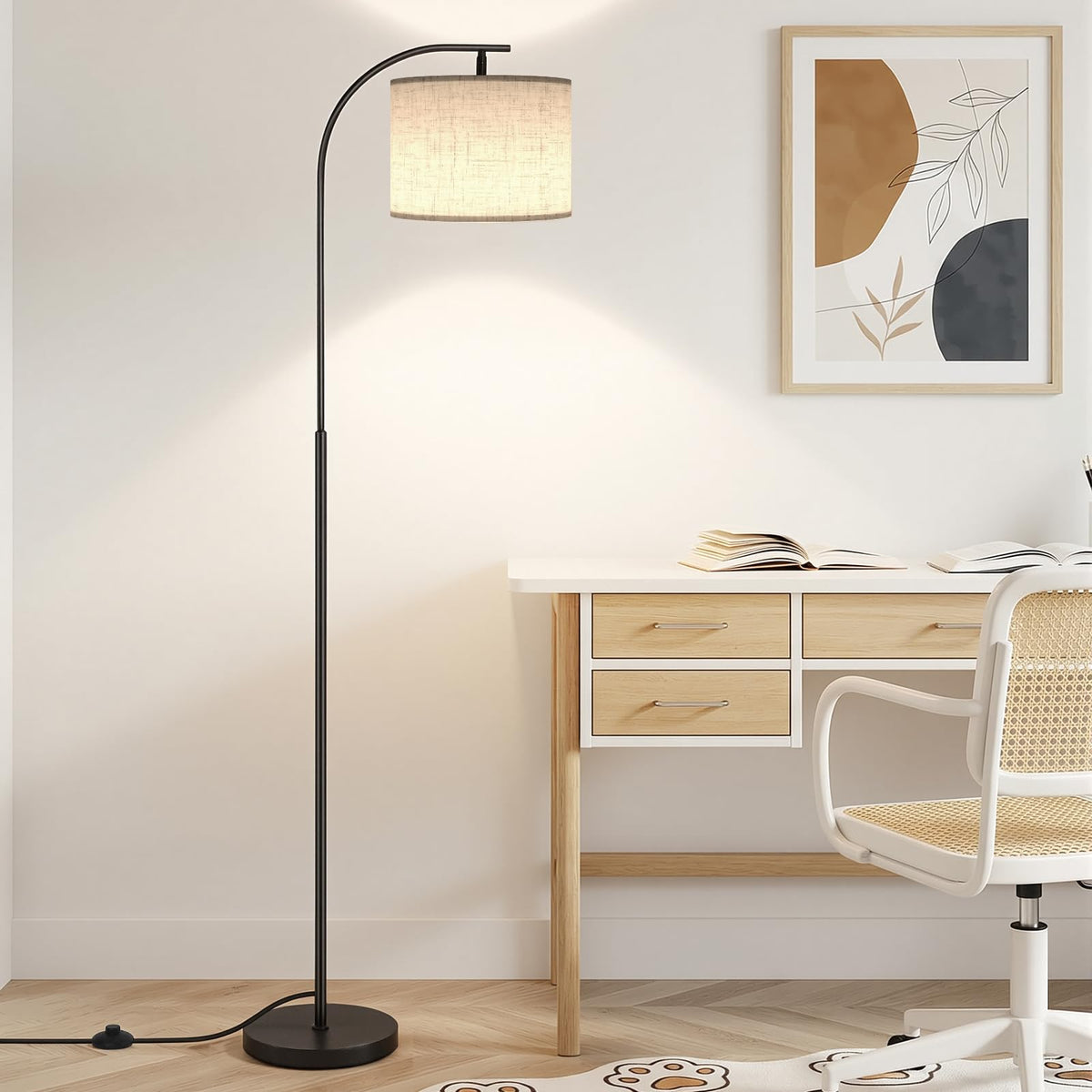 Sibrille linen shade study lamp complements minimalist decor.