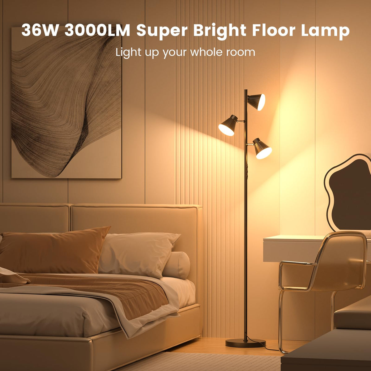 SIBRILLE tree floor lamp enables 350-degree head rotation for precise direction of light