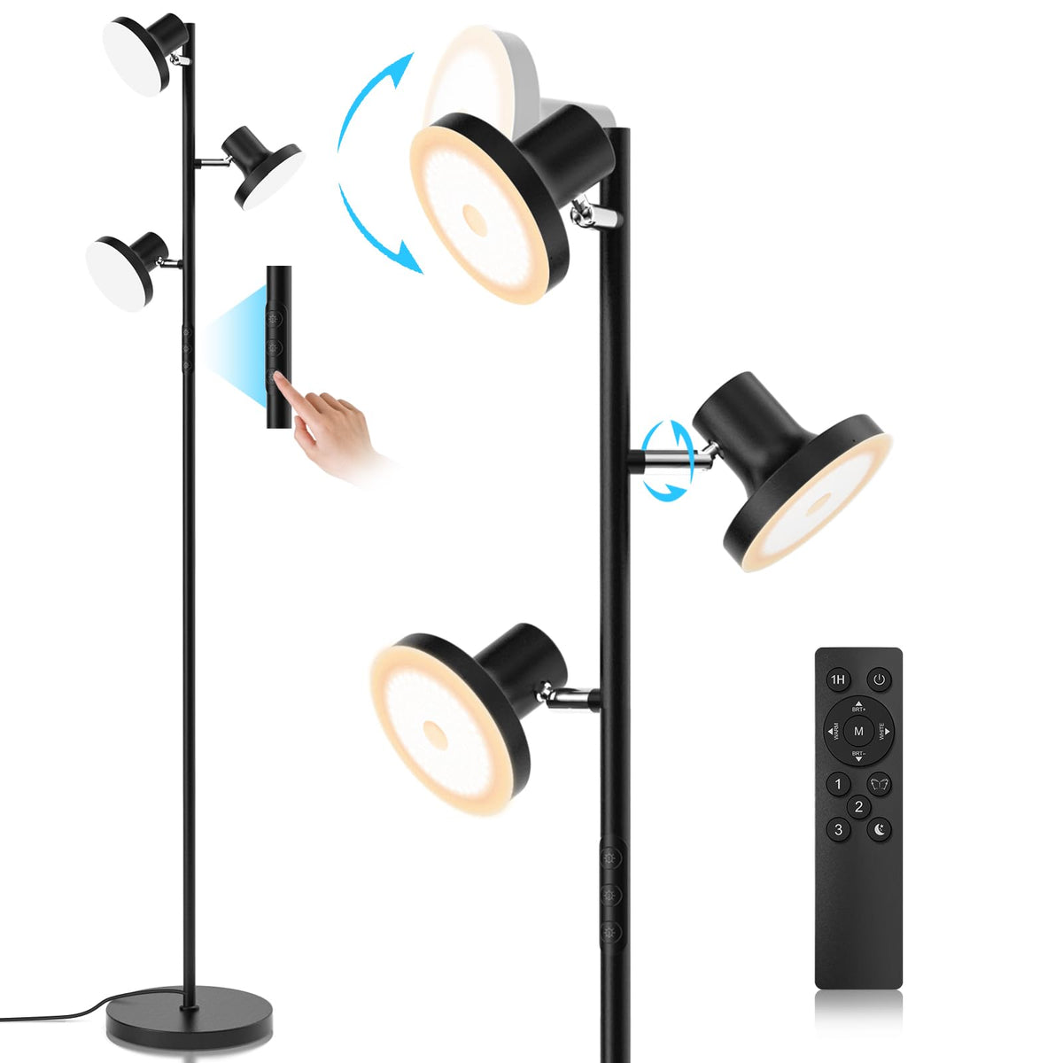 SIBRILLE tree lamp with three heads for versatile living room lighting.