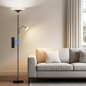 SIBRILLE 2-in-1 torchiere front view for versatile living room lighting