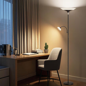 SIBRILLE living room ambience with tall torchiere silhouette
