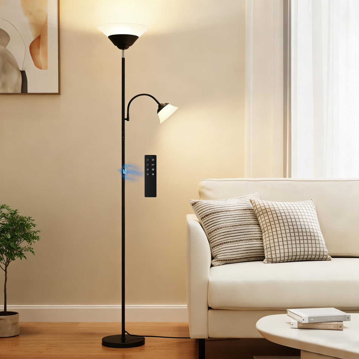 SIBRILLE torchiere top light 270-degree angle for versatile uplight or downlight.