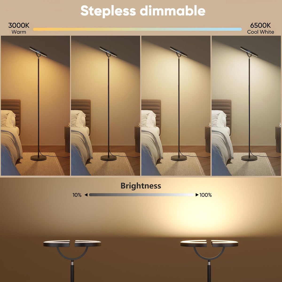 SIBRILLE floor lamp with remote and button controls for easy use.
