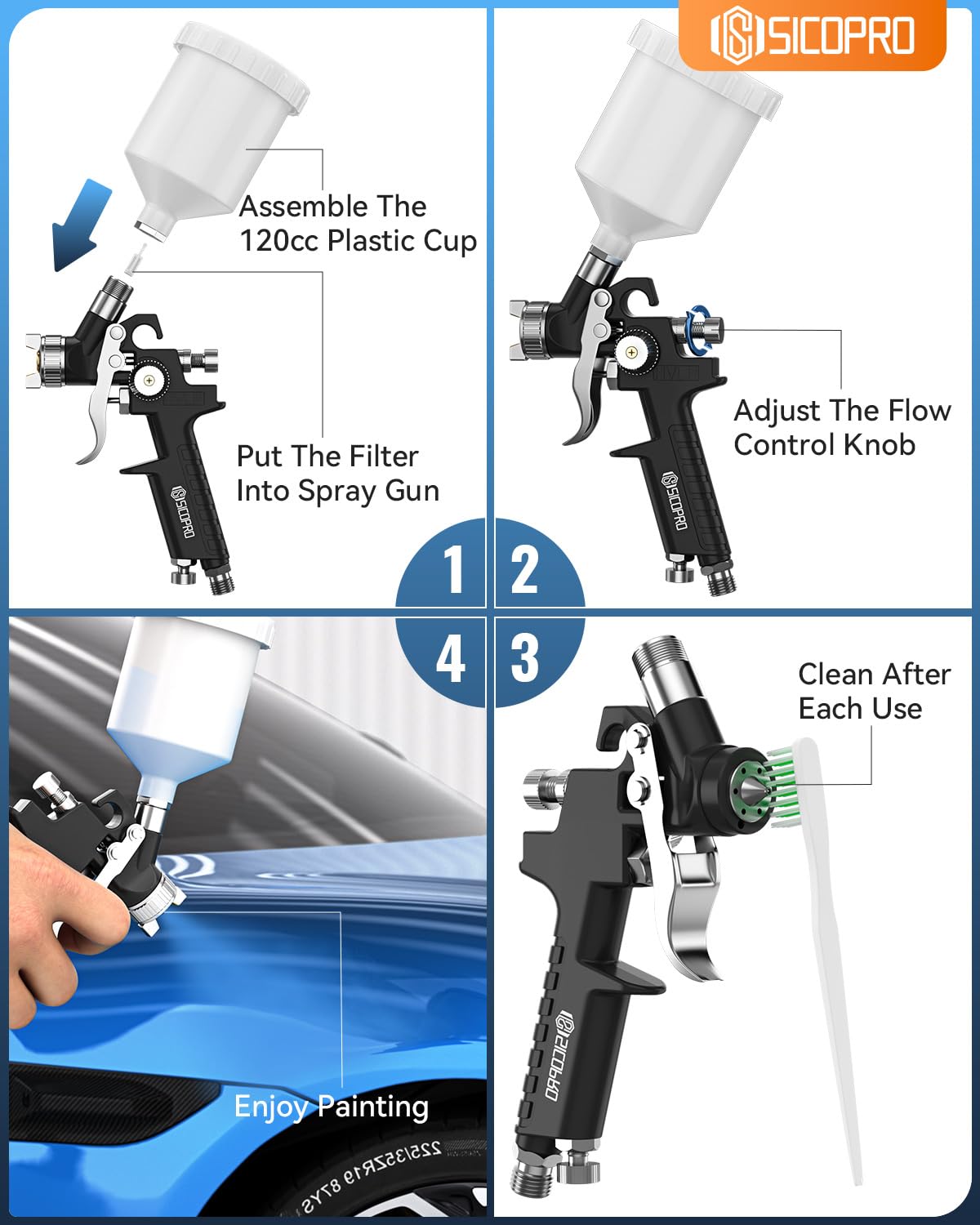Sprayer setup with air compressor demonstrates practical use.