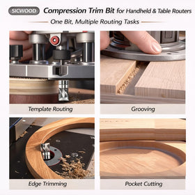 SICWOOD pattern-routing and laminate trimming demonstration with sharp, consistent results.