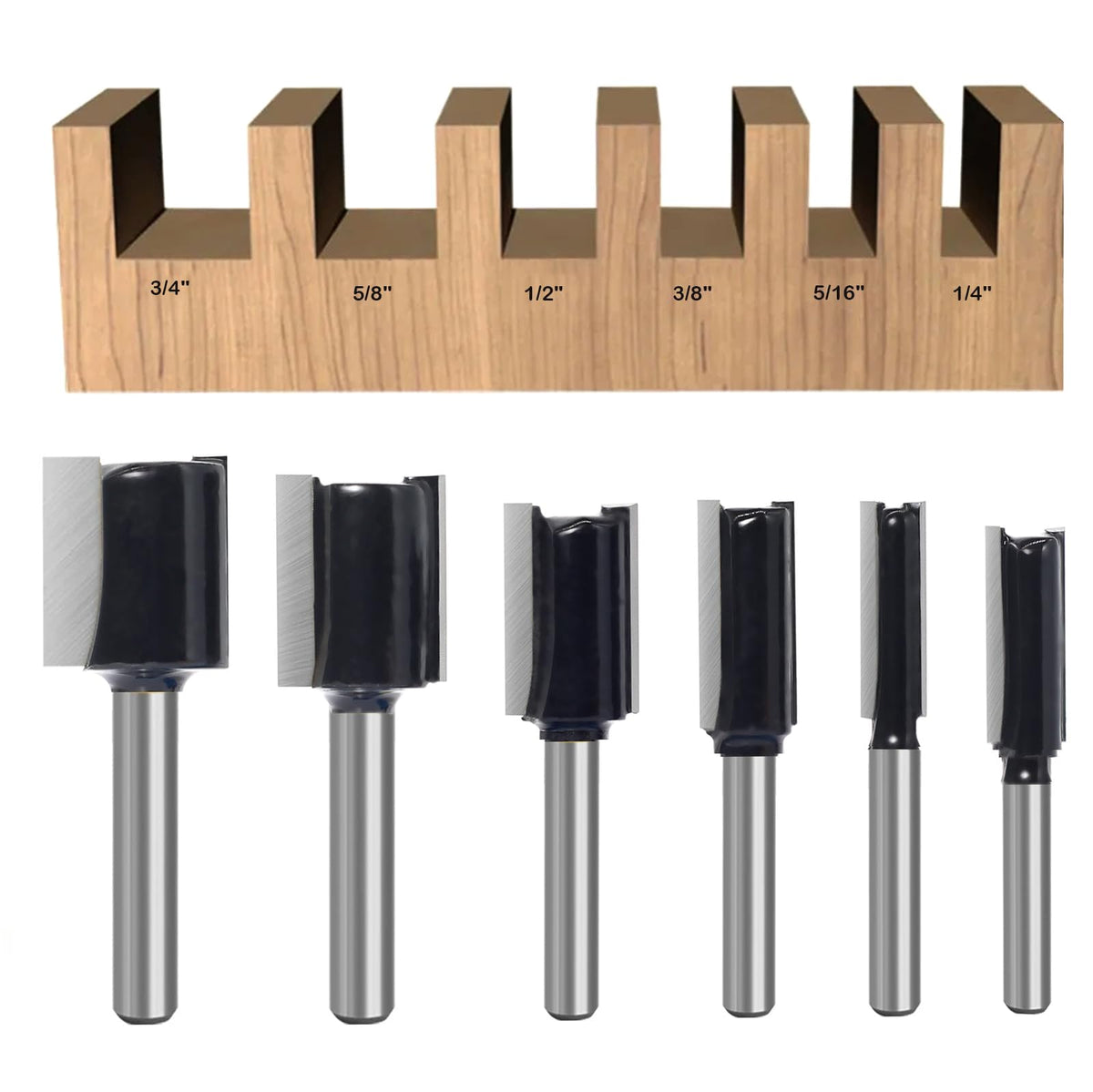 SICWOOD straight router bit set close-up shows carbide tips and durable edge