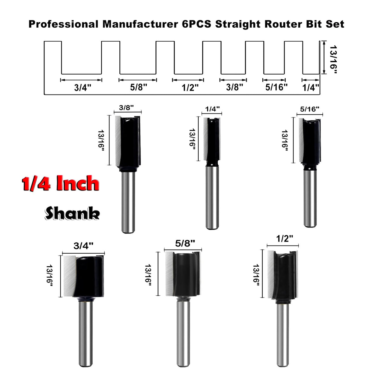SICWOOD straight router bit set showing dado groove layout for precise joints
