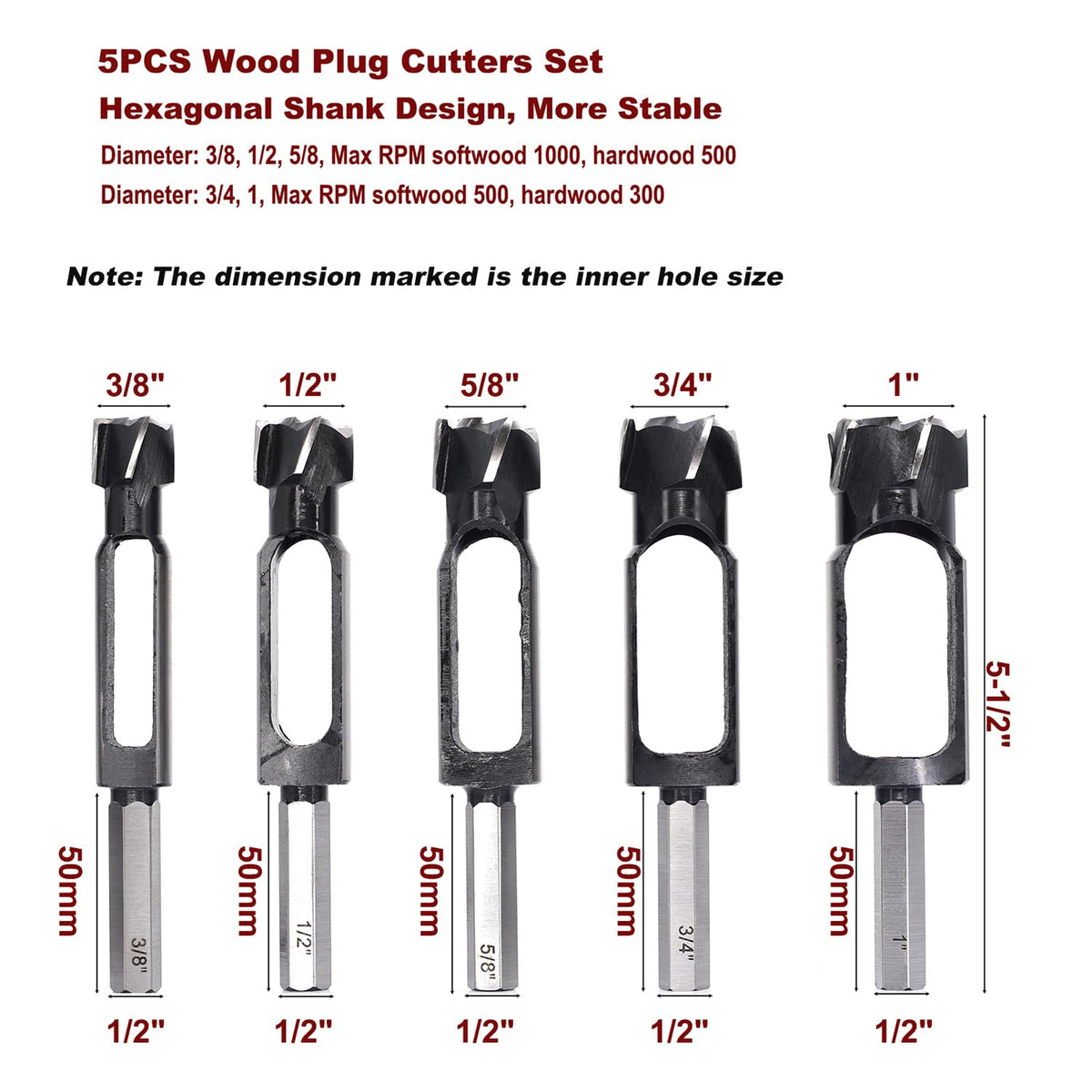 SICWOOD wood plug cutters with hexagonal handle for stable grip during drilling.
