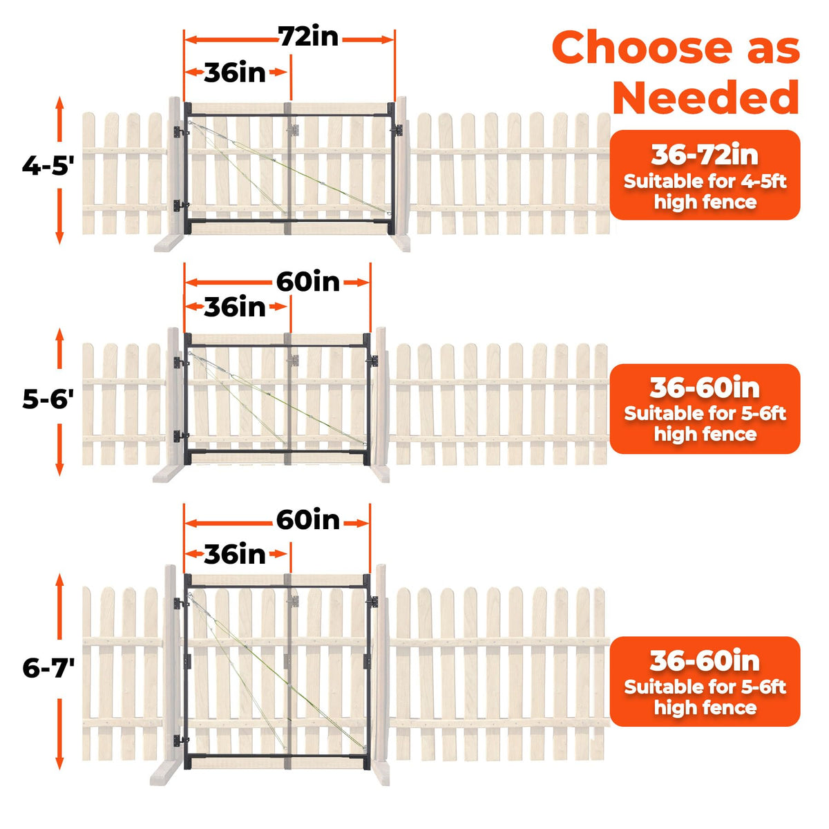 Sidasu heavy-duty fence gate kit compatible with 1x4 and 2x4 wood panels.