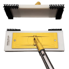Siding Brush cleans vinyl siding from the front using nylon bristles for deep dirt removal.