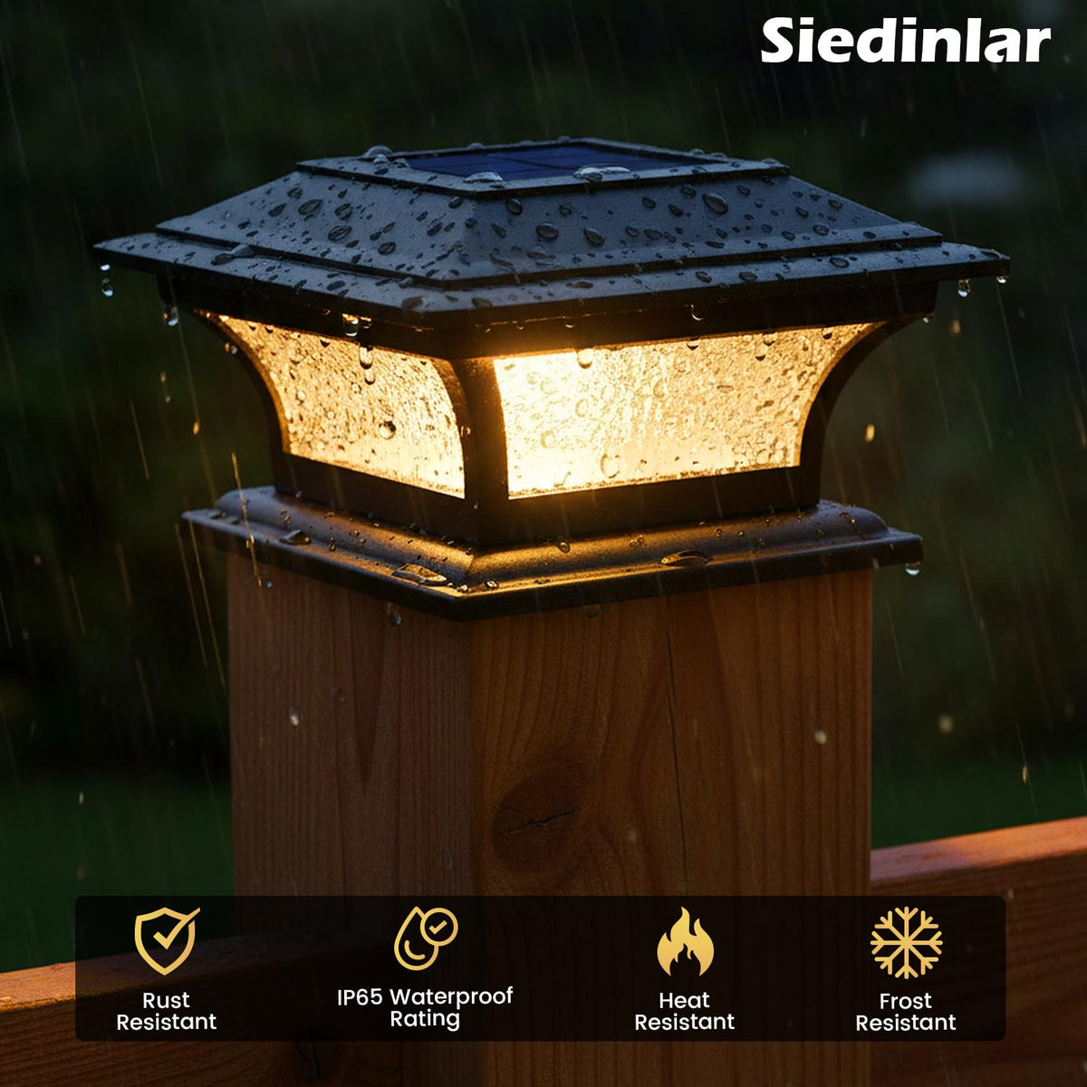 SIEDiNLAR auto-on night lighting provides hands-off glow after sunset.