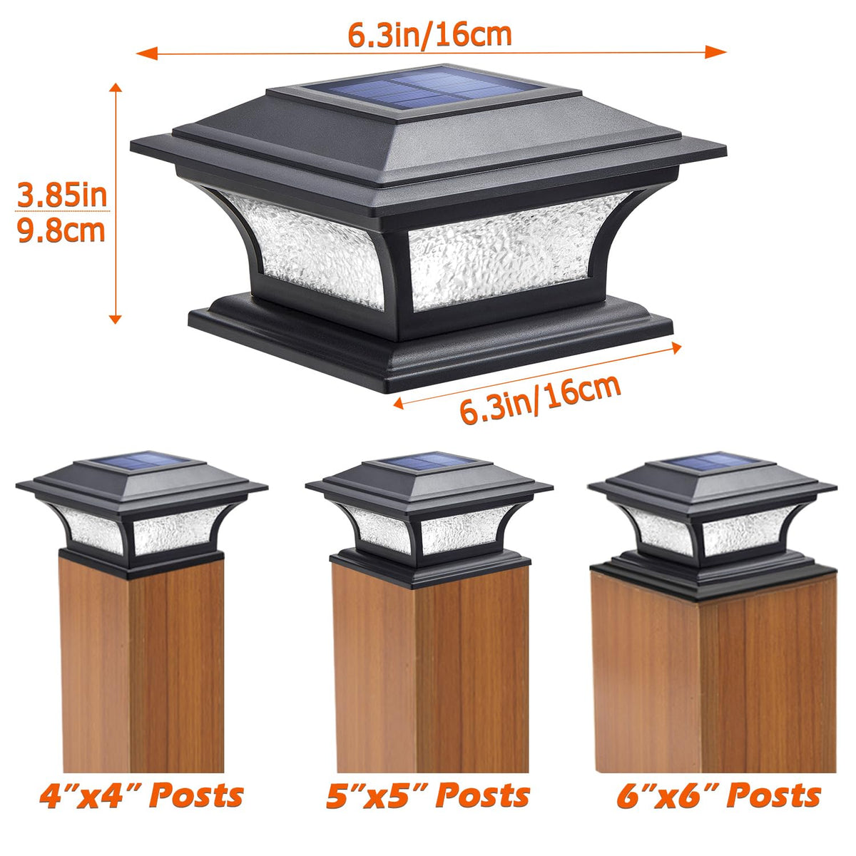 SIEDiNLAR post light fits 4x4, 5x5 and 6x6 posts for easy mounting.