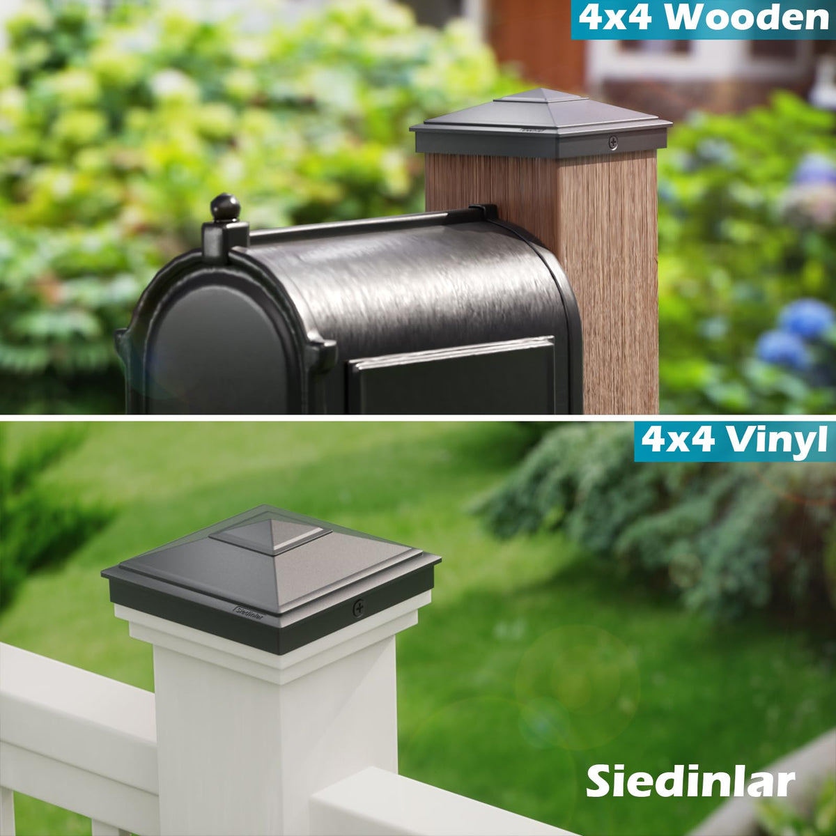 SIEDiNLAR post cap on a 4x4 vinyl post during installation for outdoor durability