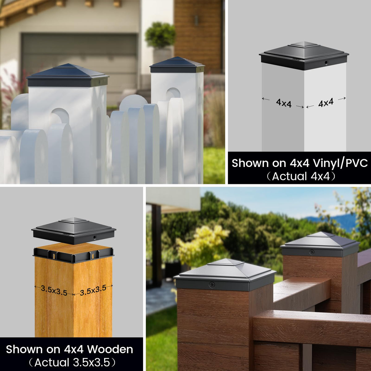Post cap shielding outdoor post from sun and rain with anti-UV coating