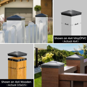 Post cap shielding outdoor post from sun and rain with anti-UV coating