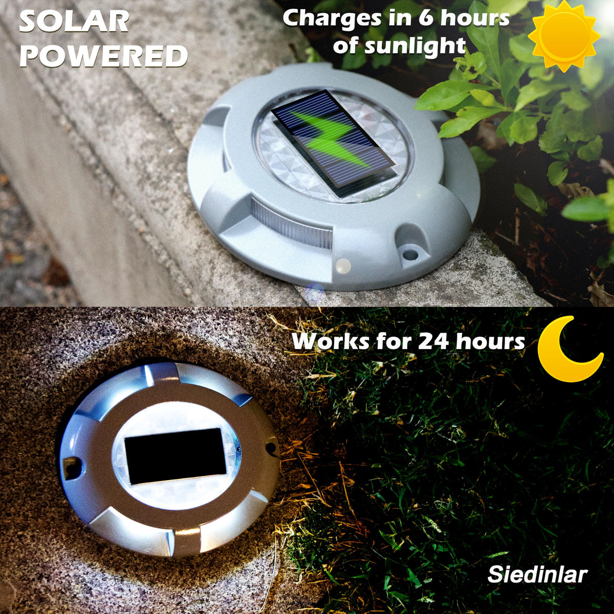 Close-up of SIEDiNLAR solar deck light panel and LED