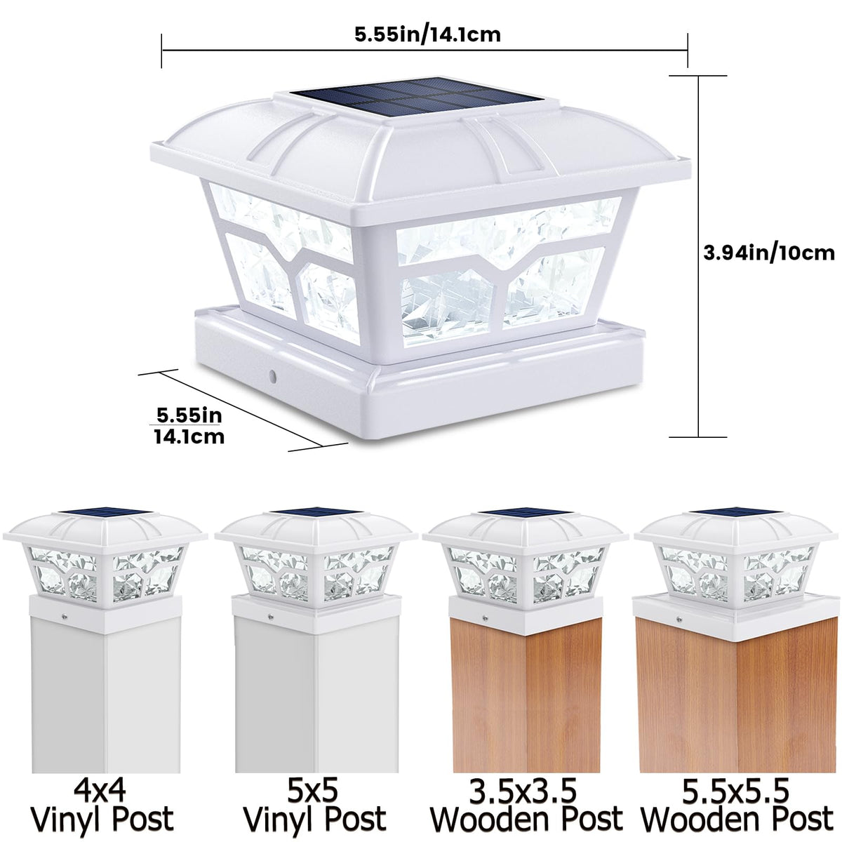 SIEDiNLAR solar post cap with cool white LEDs brightens decks.
