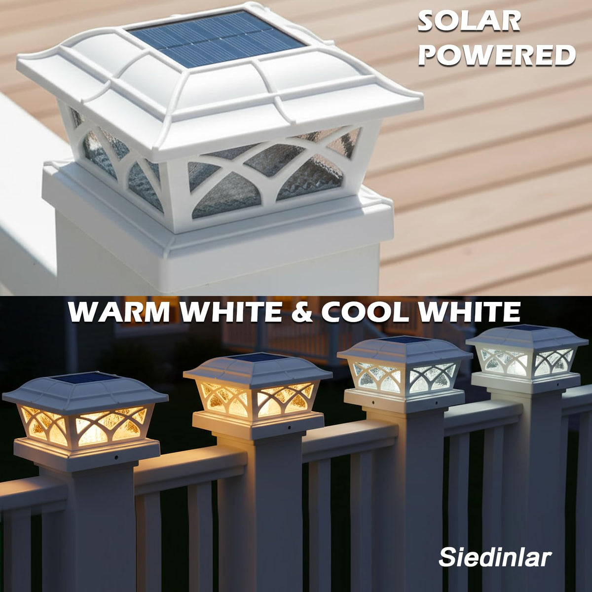 SIEDiNLAR solar post cap light in cool white mode improves pathway visibility