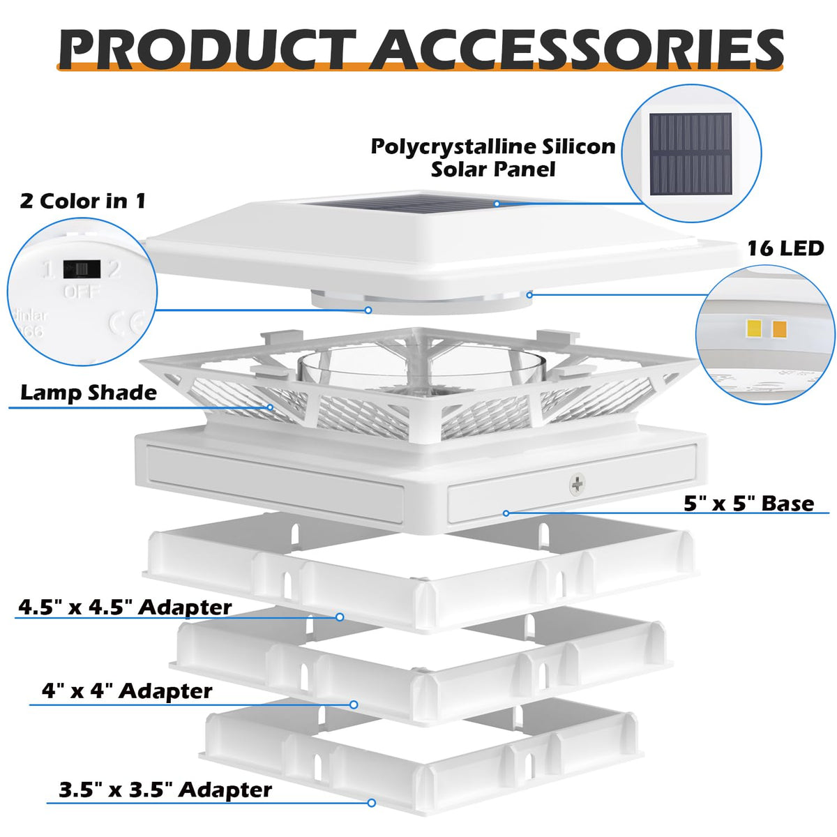 SIEDiNLAR solar post cap light easy-install sleeve removal for quick setup
