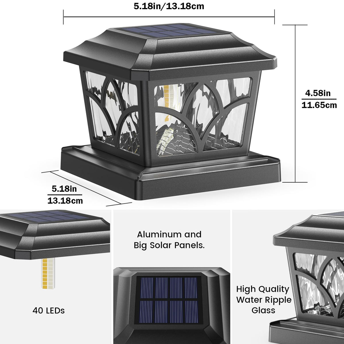 SIEDiNLAR Solar Post Cap Light fits 4x4–5x5 vinyl and wooden posts.