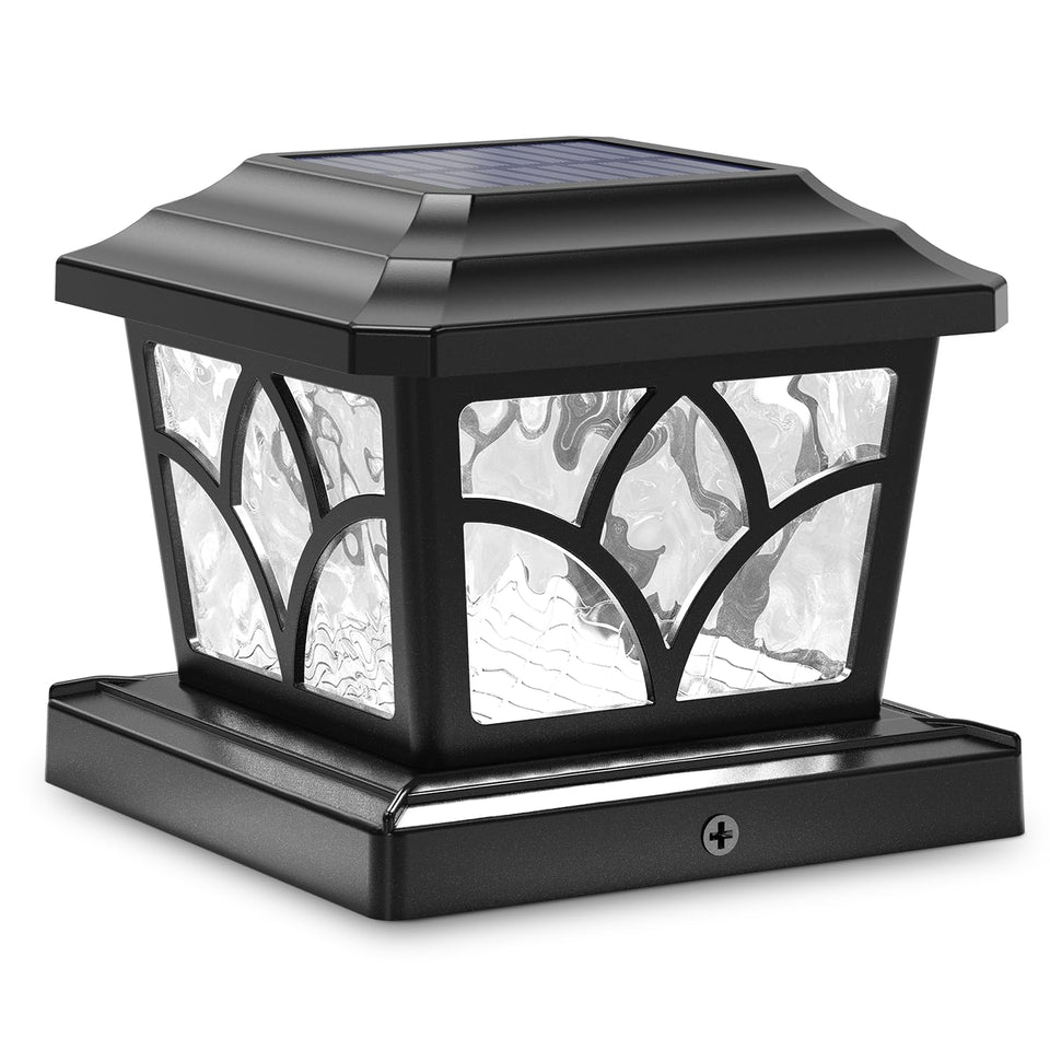 SIEDiNLAR Solar Post Cap Light on a post with warm inviting glow.