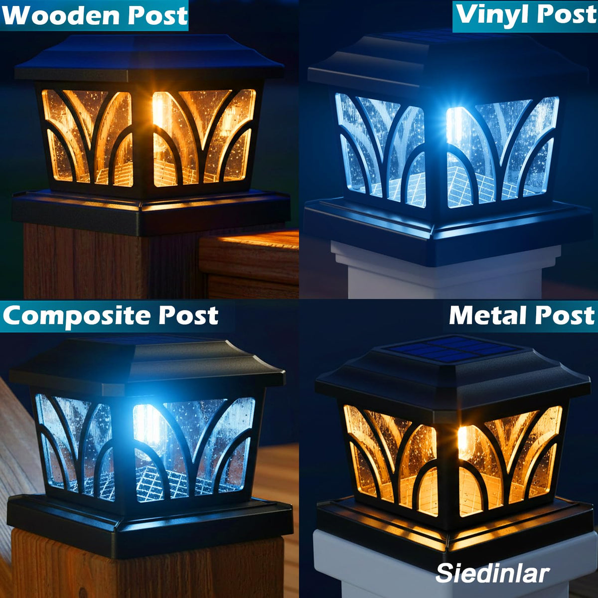 SIEDiNLAR post cap fits vinyl and wooden posts for versatile lighting.