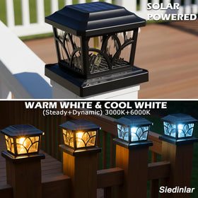 SIEDiNLAR Solar Post Cap Light showing cool white beam for outdoors.