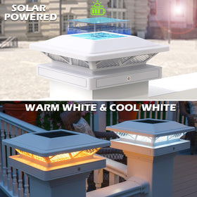 SIEDiNLAR solar post cap light with warm white glow highlights fence lines