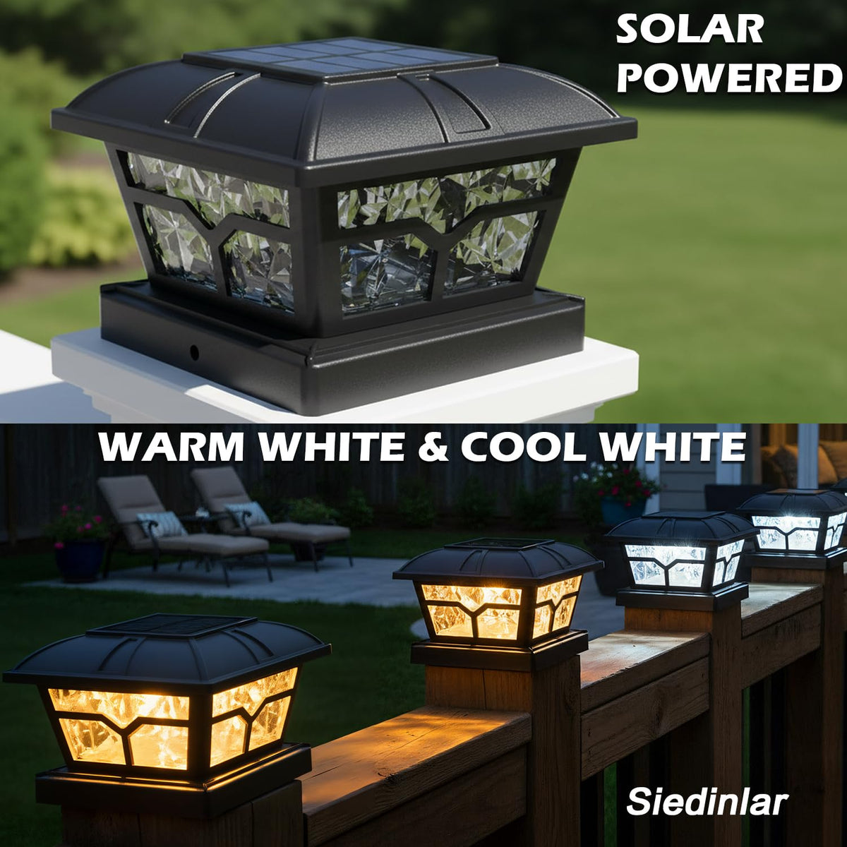 SIEDiNLAR solar post cap light with diamond lampshade brightening posts