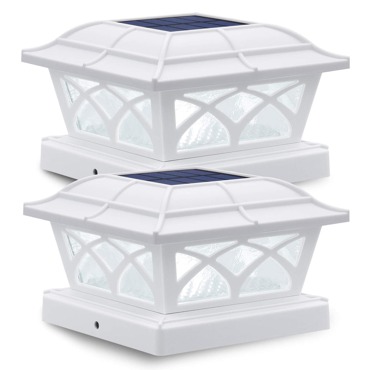 SIEDiNLAR solar post cap lights glow warmly on glass for fence aesthetics.